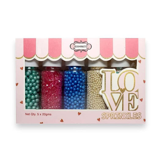 Confect Assorted Sprinkles Mix Pack of 5 – Teal, Blue, White, Gold & Pink Cake Decorations | Edible Cupcake Toppings with Dragees & Sparkling Sugar for Birthday, Farewell & Party Desserts | Vegan, Gluten Free, Nut-Free- 5 oz