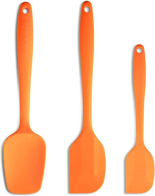 Silicone Spatula 3‑Piece Set Heat Resistant 600°F Non‑Stick Rubber Spatulas with Stainless Steel Core ALLWIN HOUSEWARE Large Spatula, Spoonula & Mini Spatula for Cooking & Baking, Orange