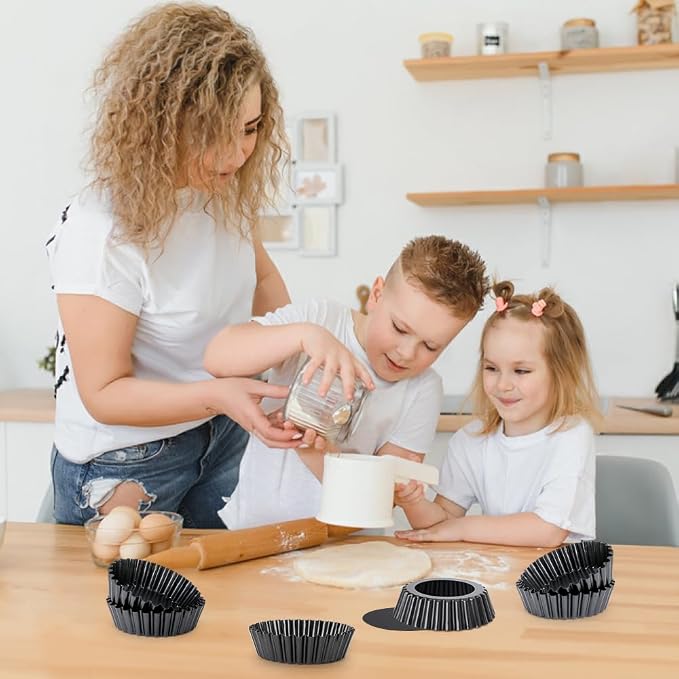 6 Pieces Mini Tart Pans 4 Inch with Removable Bottom Nonstick Quiche Pan 1.2 Inch Deep Mini Pie Pans Tart Pan Bakeware Mold Fluted Side for Pies with Oil Brush&Silicone Scrubber