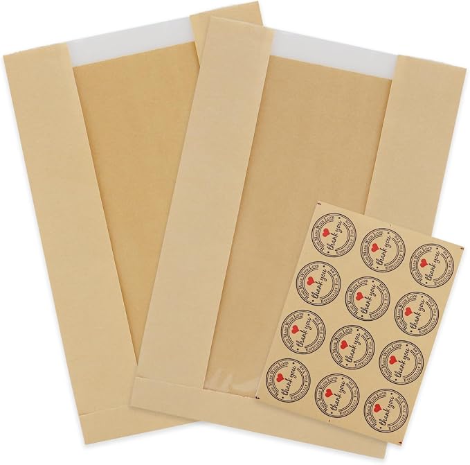 60 Paper Bread Bags for Homemade Bread, Paper Bakery Bag for Baked Food Packaging Storage, Large Kraft Paper Bread Loaf Bag with Window Label Seal Sticker included Pack of 60, 12.5x8.3x4 Inches