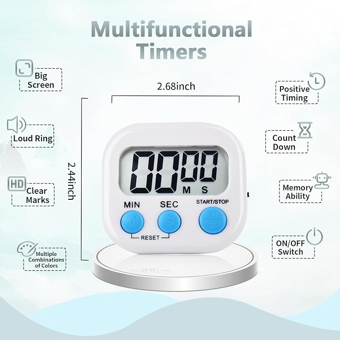 6 Pack Digital Kitchen Timer Magnetic Digital Timer with Big Display Loud Ring Cooking Timers for Cooking, Game, Gym, Break Time, Classroom(6, Multicolor)
