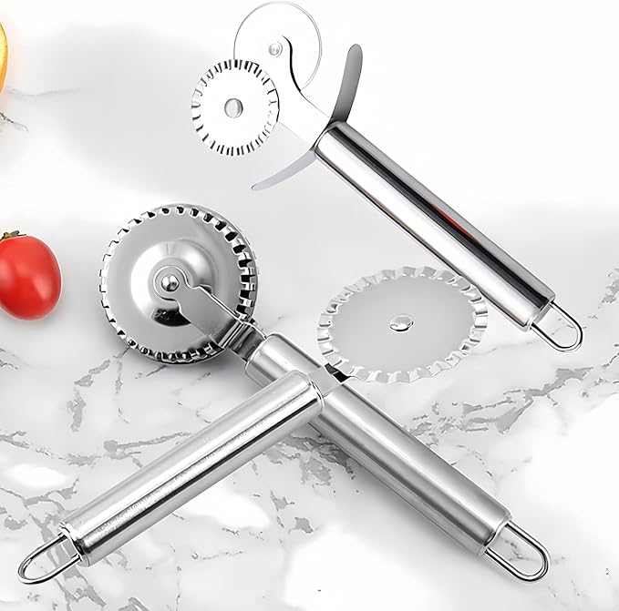 3 PCS Stainless Steel Pastry Wheel Cutter/Ravioli Cutter/Pizza Cutter Wheel Set,Fluted Pasta Crimping Wheel Dough Crimper Pie Crust Cutter,Ergonomic handle, Easy to use and clean