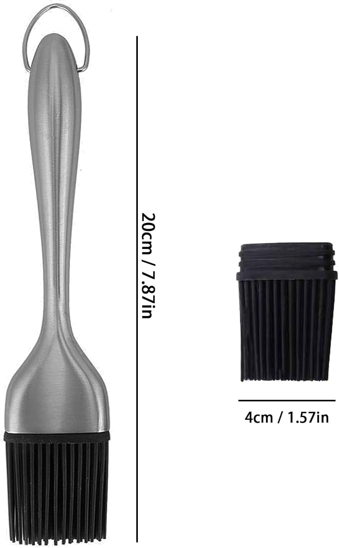 Stainless Steel Basting Pastry Brush 7.87in Heat-Resistant Cooking Brushes with Back up Silicone Brush Heads for BBQ, Baking Grilling