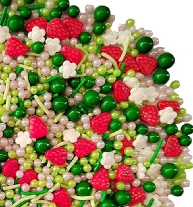Sentovac Edible Strawberry Jimmies and Flowers Mixing Sprinkles for Decorating 1 Bottle 3.35oz/ 95g | Cake Cupcakes and Ice Cream Topper Decorations
