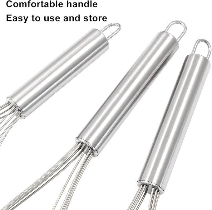 3 Pcs Kitchen Flat Whisk Set, Stainless Steel Egg Whisk Flat Wire Whisk 6 Wires Egg Mixing Whisk(6.73 Inch,10.11 Inch,10.51 Inch)