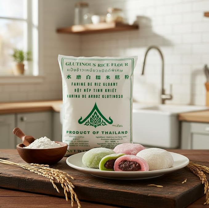 Thairaya Glutinous Rice Flour 16 Ounce Sticky Rice Flour for Mochi, Tangyuan For Baking, Cooking, and Asian Treats Product of THAILAND, All Natural Vegan Gluten free (Pack of1) sticky rice organic flour shiratamako harina de arroz glutinoso mochiko flo...