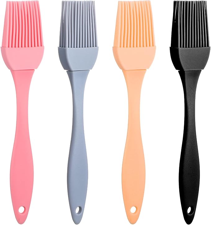 4 Pcs Silicone Basting Pastry Brush Heat Resistant Oil Brush for Cooking Kitchen Food Baking Butter Baster BBQ Grill Dishwasher Safe Multicolor for Sauce Marinade Meat Glazing