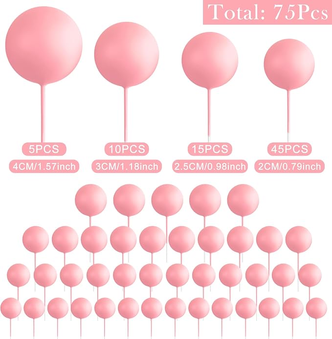 75 Pieces Light Pink Cake Balls Topper Decorations Foam Cupcake Topper Mini Balloon Cake Topper Balls Cake Picks for Cake Deco Birthday Party Wedding