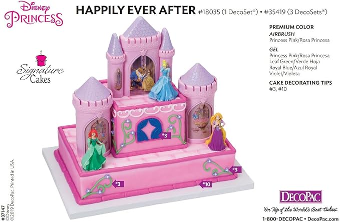 DecoSet® Disney Princess Happily Ever After Birthday Cake Topper, 6-Piece Cake Decorations, Includes Castle with Moveable Turrets, Cinderella, Ariel and Rapunzel Figurines