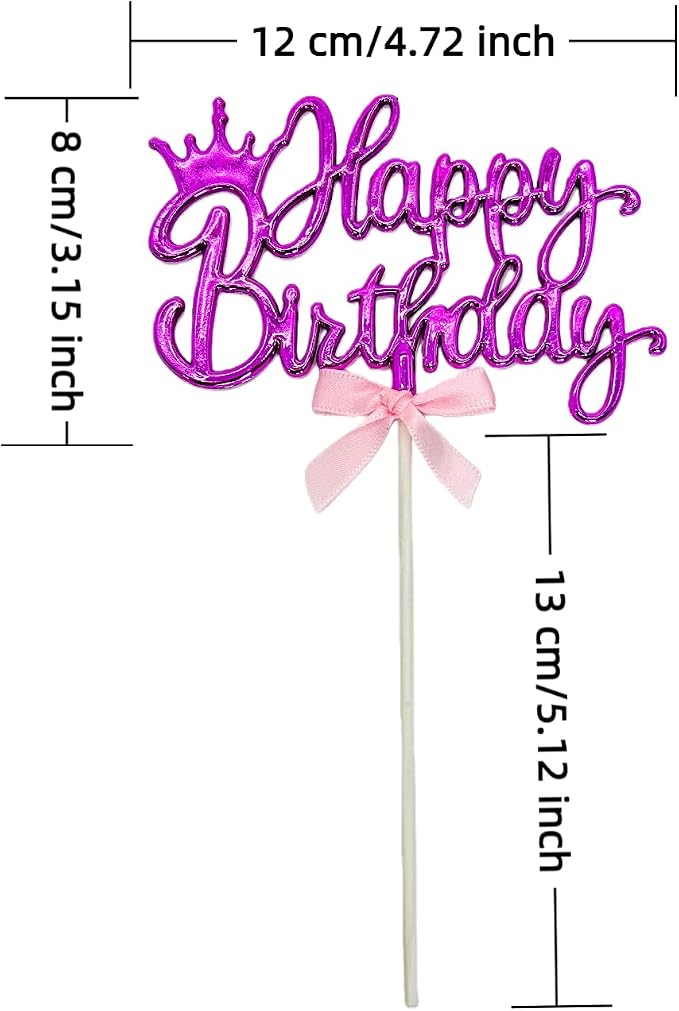 Elegant Acrylic Birthday Cake Topper with Crown & Bow Design - Reusable Decoration for Party, Wedding, Baby Shower (Purple)