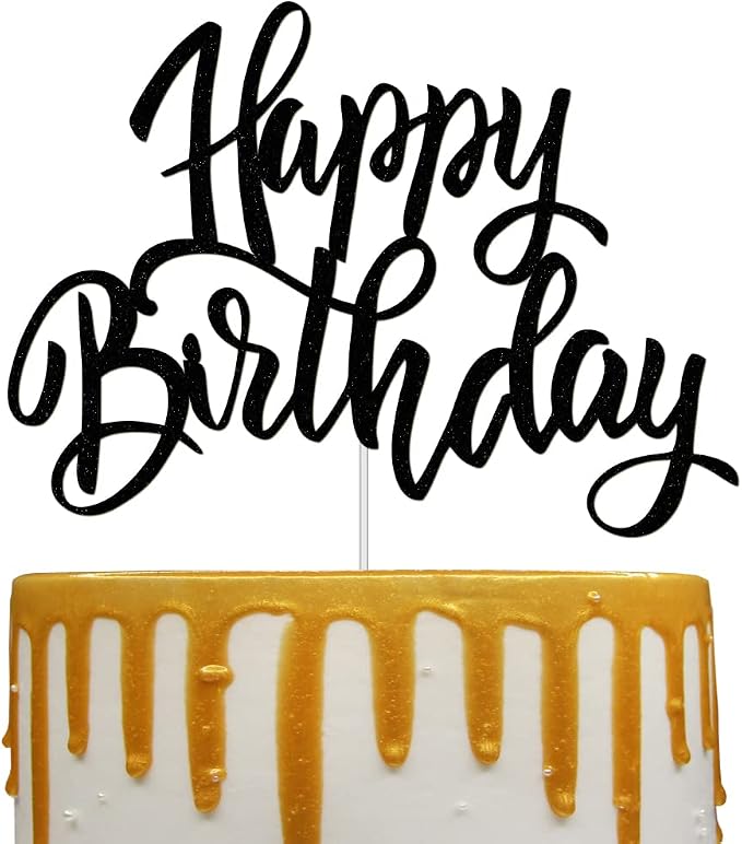 Happy Birthday Cake Decorations, Gold Double-Sided Glitter Letters, Birthday Party Supplies, Cake Topper Decorations (Black)