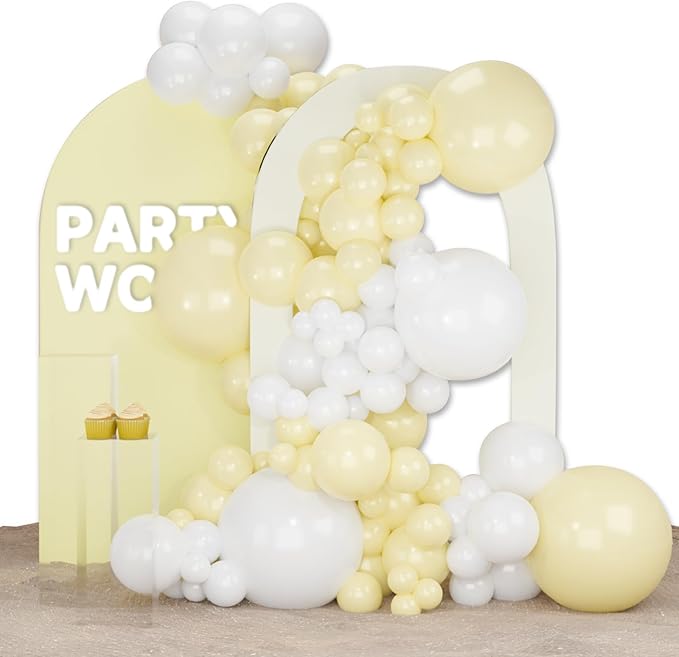 PartyWoo Yellow and White Balloons, 140 pcs Pastel Yellow and White Balloons Different Sizes Pack of 18 Inch 12 Inch 10 Inch 5 Inch for Balloon Garland Arch as Birthday Decorations, Party Decorations