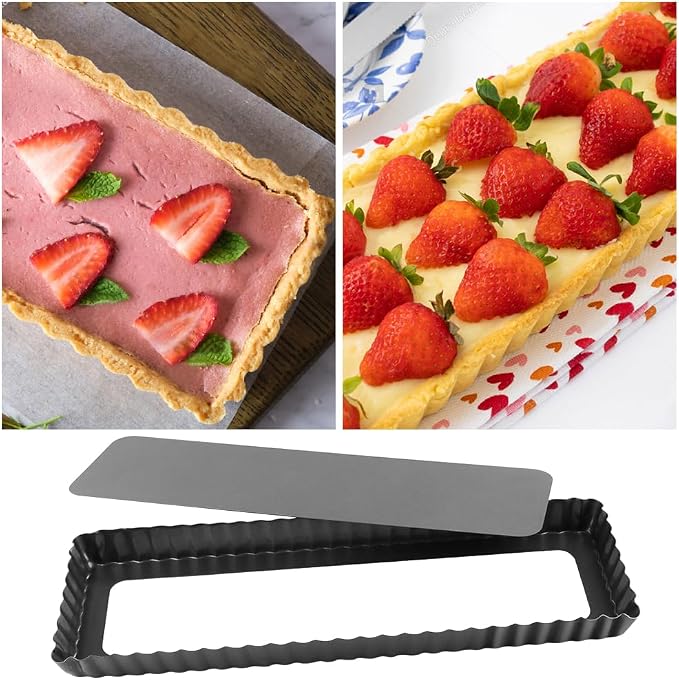 14 Inch Rectangular Tart Pan Set of 2, Nonstick Quiche Pie Pan with Removable Bottom Tart Pan for Pies, Quiche Bakeware, Cheese Cakes, Desserts