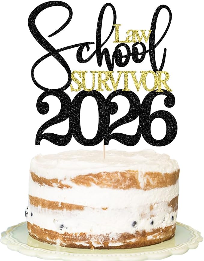 Black Gold Glitter Law School Survivor 2026 Cake Topper, Congrats Lawyer Cake Decoration, 2026 Law School Graduation Party Supplies