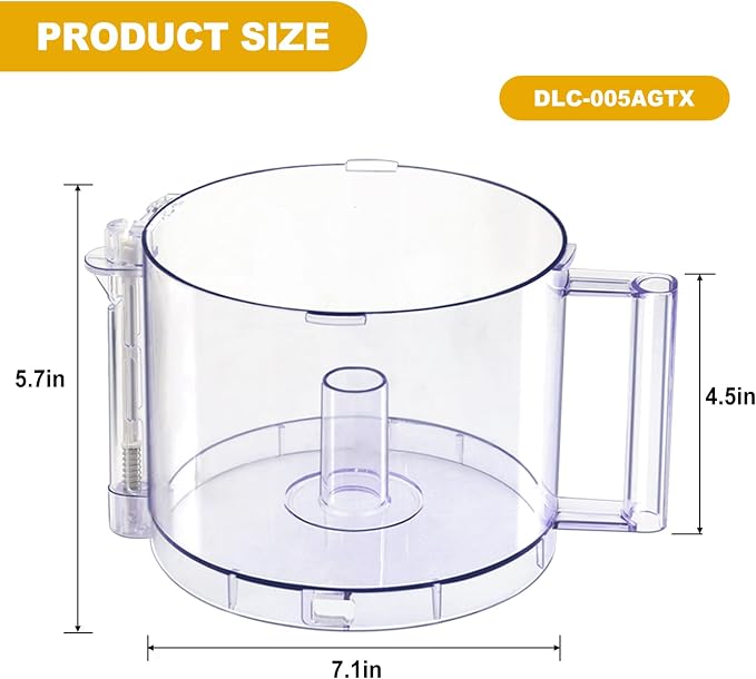 DLC-005AGTXT1 Replacement 14-Cup Food Processor Work Bowl with Gray Handle Compatible With Cuisinart DFP-14, for Cover DFP-14NWBCT1 NOTE: 4 Tabs on Top Rim of Workbowl
