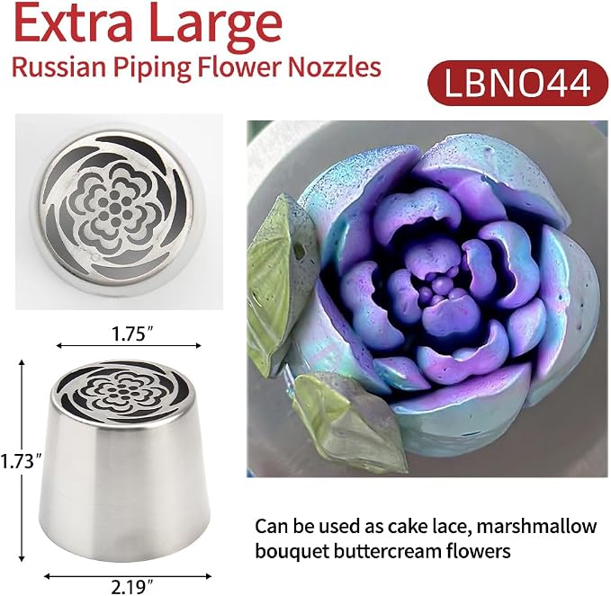 5pack Russian Piping Flower Nozzles Extra Large, Stainless Steel Rose Floral Piping Nozzles for Cake Decorating Icing, Cream Flower Bouquet DIY Cookies, Desserts Baking Tools (XXL, 5A）