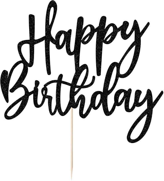 Glitter Happy Birthday Cake Topper - Suitable For Party Decoration, Anniversary/Birthday (Black)