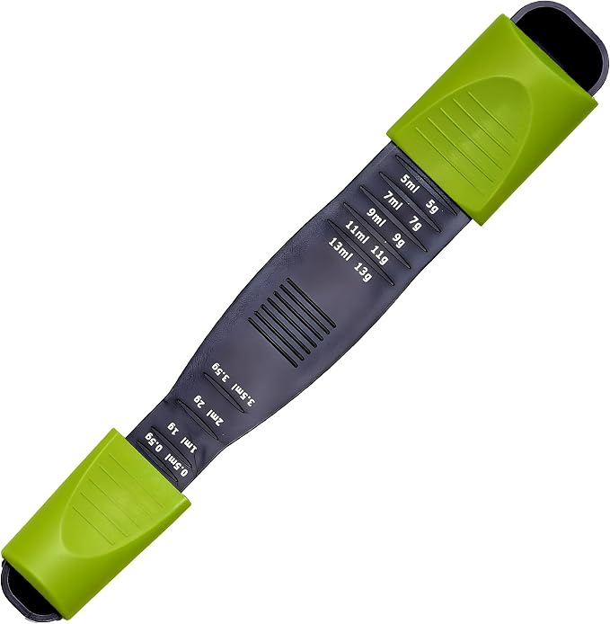 Adjustable Measuring Spoon, 9-in-1 Teaspoon Tablespoon Sliding, Space Saving, 1/8 TSP to 1 TBSP, Dry & Liquid, Double-Ended, Dishwasher Safe, Food-Grade Plastic - Performore, Black & Green