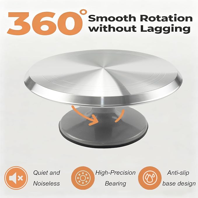 Aluminium Cake Turntable Set with Revolving 12 Inch Cake Stand for Decorating, Offset Spatula, Cake Server, Stainless Steel Frosting Icing Smoother, Pastry Bags and Other Baking Tools（16Pcs）