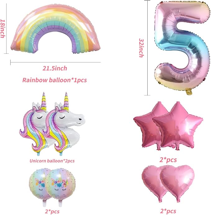 Unicorn Balloons Unicorn Birthday Party Decorations for Girls Foil Balloons Set Macaron and Rainbow Balloon Wedding Baby Shower Party Supplie (number 5)