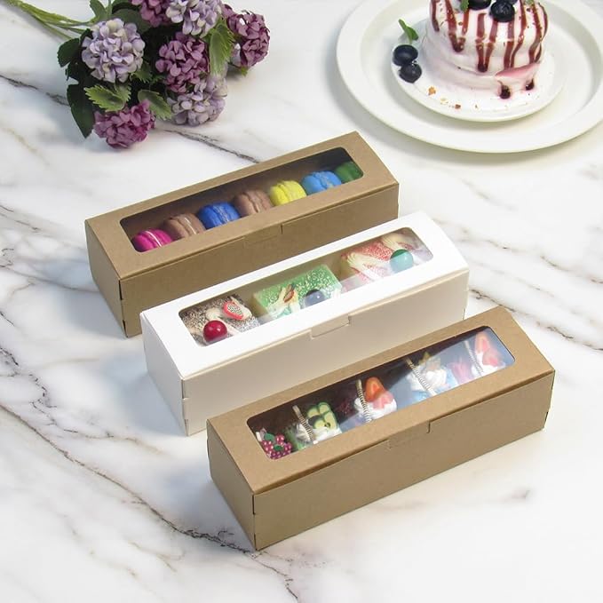 20 Pcs Brown Kraft Muffin Boxes,2x2x7 Small Pastry Boxes with Window,Small Bread Box,For Macaron,Cookies,Candy,Chocolate,Baked Goods Packaging Takeout Boxes