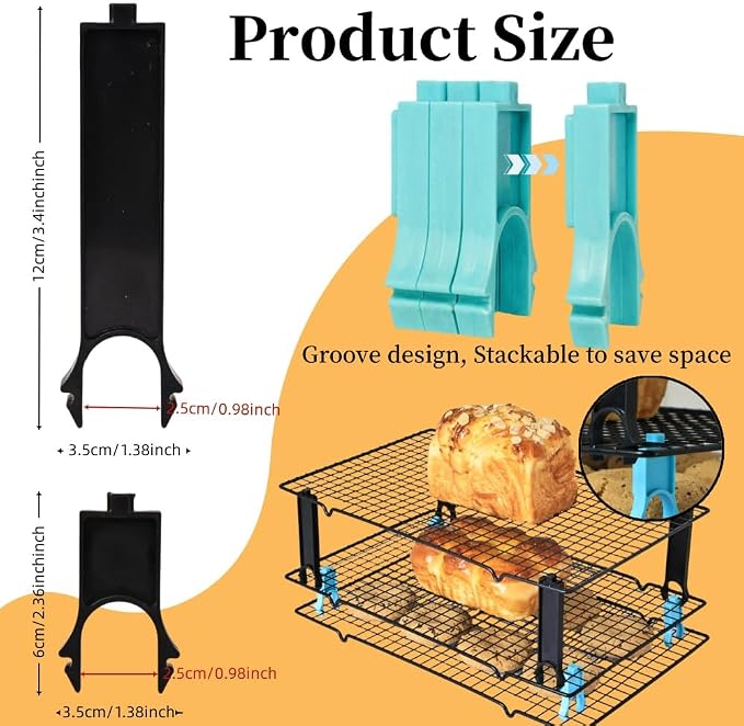 4PCS Saving Harvest Cooling Rack Stacker - Cooling Rack Organizer, Stacking Clips for Cookie & Stackable Cooling Rack, Cookie Bread Cake Cooling Rack Baking Gifts (Black, Large 4pcs)