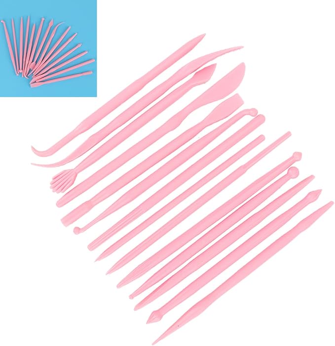 Culnflun Plastic Clay Sculpting Set Polymer Modeling Tools 14Pcs DIY Pottery Shaper Hand Tool Kit for Soft Clay Fondant Cake Art Craft Pink Rose Red Yellow 4.7in (Pink)