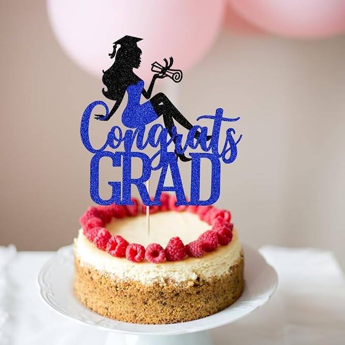 Congrats Grad Cake Topper,2026 Girl Graduation Cake Topper, Congrats Grad Decorations,2026 High School/College/Senior Graduation Party Decorations Supplies (Black and dark blue)