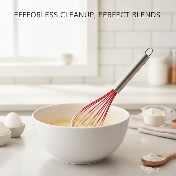 Home Bakers Silicone Coated Whisk, Stainless Steel Wire Mixer for Non-Stick Pots and Bowls, Suitable for Daily Cooking (1 Count)