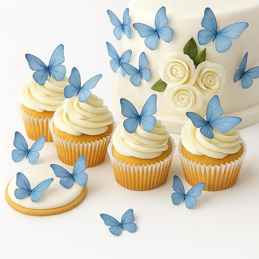 Confect Edible Wafer Paper Butterflies Set of 56 – Colorful Sky Blue Butterfly Cake Decorations, Cupcake Toppers for Birthday, Wedding, Party – Edible Butterfly Toppers