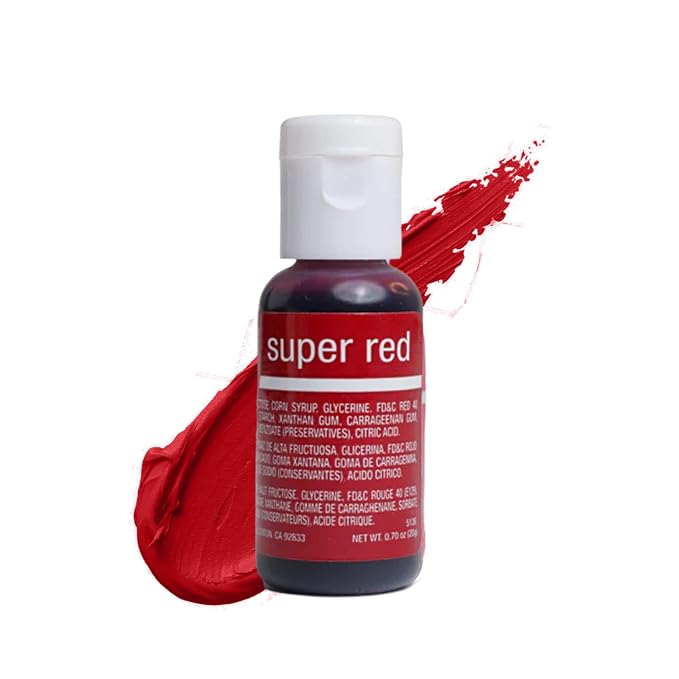 Chefmaster Super Red Liqua-Gel® Food Coloring | Vibrant Color | Professional-Grade Dye for Icing, Frosting, Fondant | Baking & Decorating | Fade-Resistant | Easy-to-Use | Made in USA | 0.70 oz