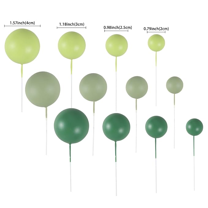 Gyufise 30Pcs Mini Balloon Cake Topper Foam Ball Cake Picks Faux Pearl Balls DIY Cake Decoration for Baby Shower Wedding Anniversary Birthday Party Supplies Green Dark Green Light Green