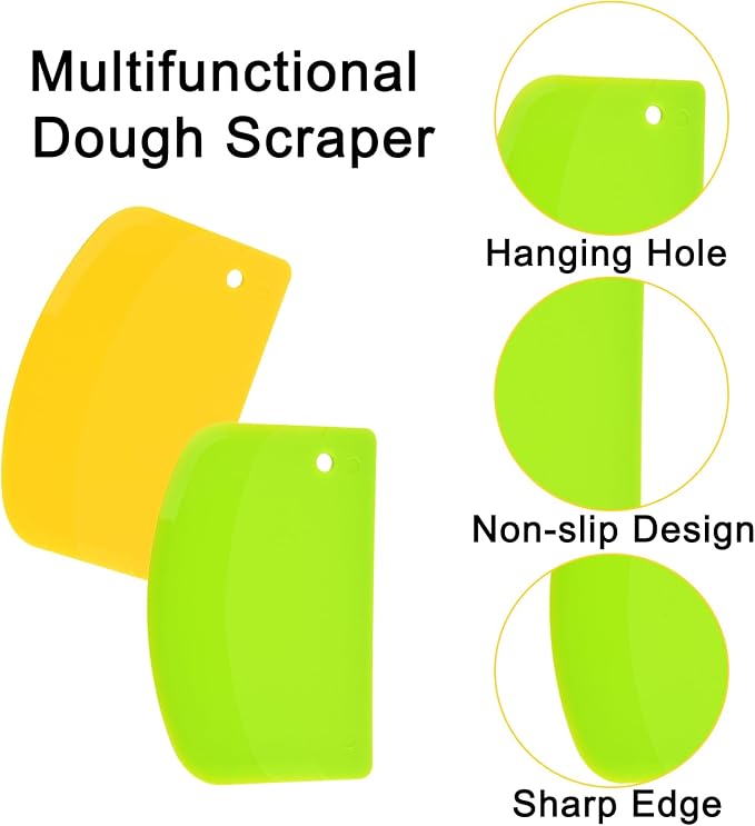 5 Pack Dough Scraper, 5.3 x 3.6 Inch Plastic Bench Scraper, Bowl Spatula, Kitchen Pastry Cutter Tool for Bread Dough, Pastry, Pizza, Baking Cake (Green,Yellow,White)