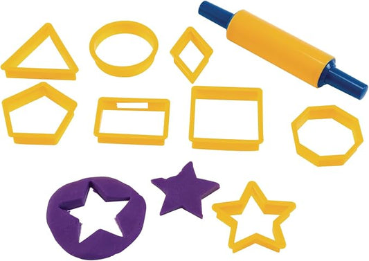 Colorations Geo Shapes Dough Cutter Set, 9 Pieces, 8 Shapes & 1 Roller