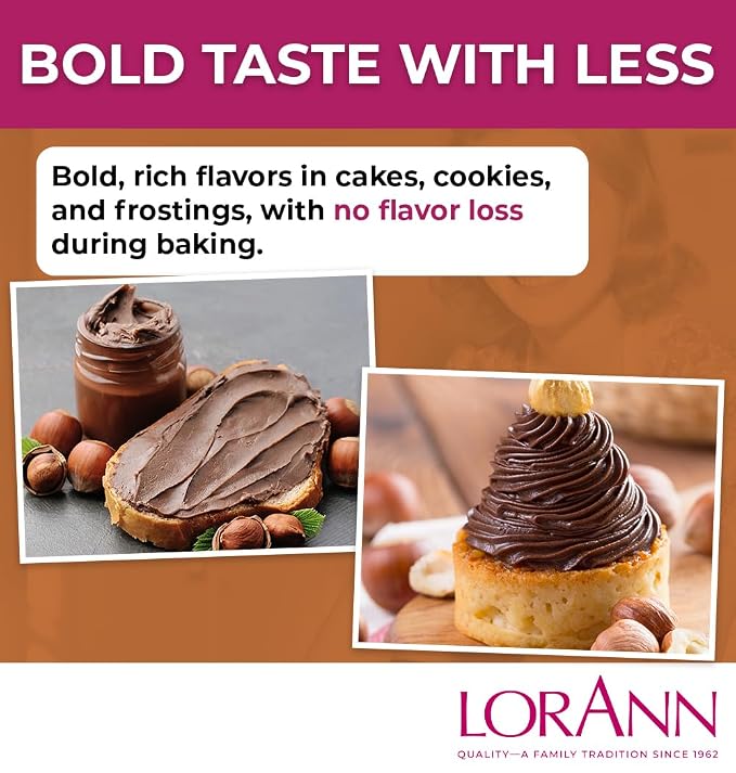 LorAnn Oils Hazelnut Bakery Emulsion: True Essence, Ideal for Boosting Fruit Tones in Cakes, Cookies & Desserts, Gluten-Free, Keto-Friendly, Extract Substitute Essential for Your Kitchen, 16 Oz
