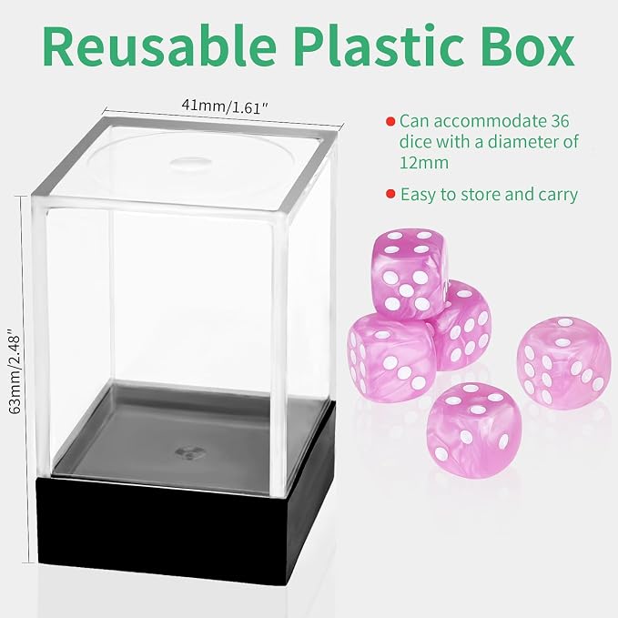 36 of Pack 12MM 6 Sided MINI Dice Set,Pearl Pattern Game Dice Set, 6 Sided Standard Dices for Yahtzee, Bunco or Teaching Math,with Portable Plastic Box(Light Purple Pearl)