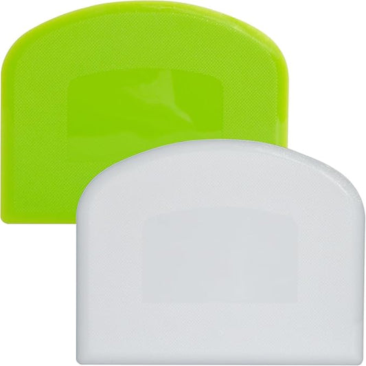 Dough Scraper, Sourdough Bread Baking Supplies, Pizza Cutter, Bowl Scraper, Plastic Dough Scraper, for Non-Slip Bakeware Decorating Tools, Sculpting, Bread Dough (2, White+ Green)