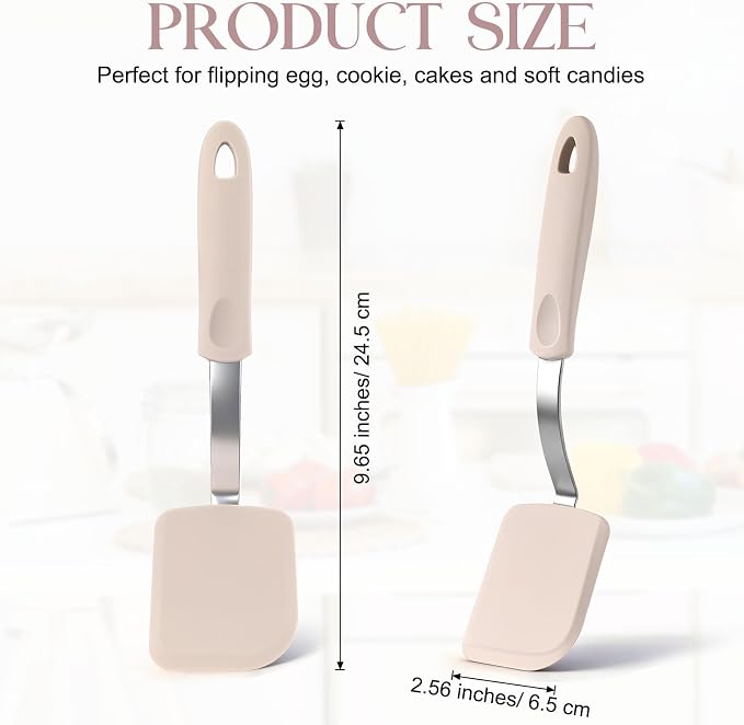Small Silicone Spatula Mini Silicone Cookie Spatula Heat Resistant Flexible Small Turner for Kitchen Use Nonstick Cookware No Scratch Flipper for Egg Pancake (Khaki)