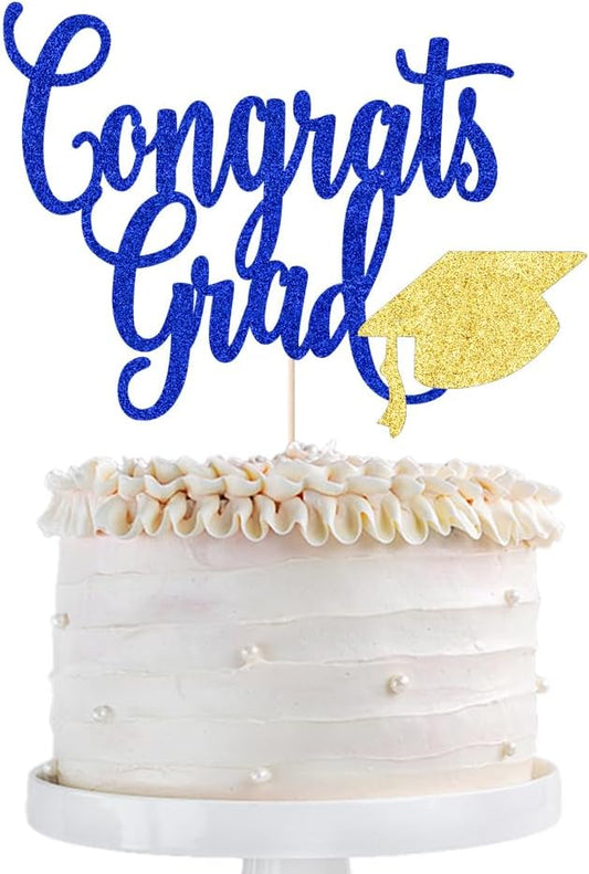 Congrats Grad Cake Topper,2026 Graduation Cake Topper, Congrats Grad Decorations,2026 High School/College/Senior Graduation Party Decorations Supplies. (Congrats Grad Dark blue gold)