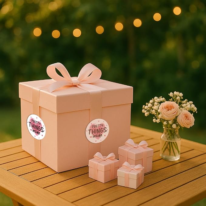 320 Pcs Pretty Things Inside Sticker, 2 Inch Pink Heart Pattern Gold Foil Seal Labels Waterproof Self-Adhesive Packaging Sticker for Business Gift Boxes Packaging