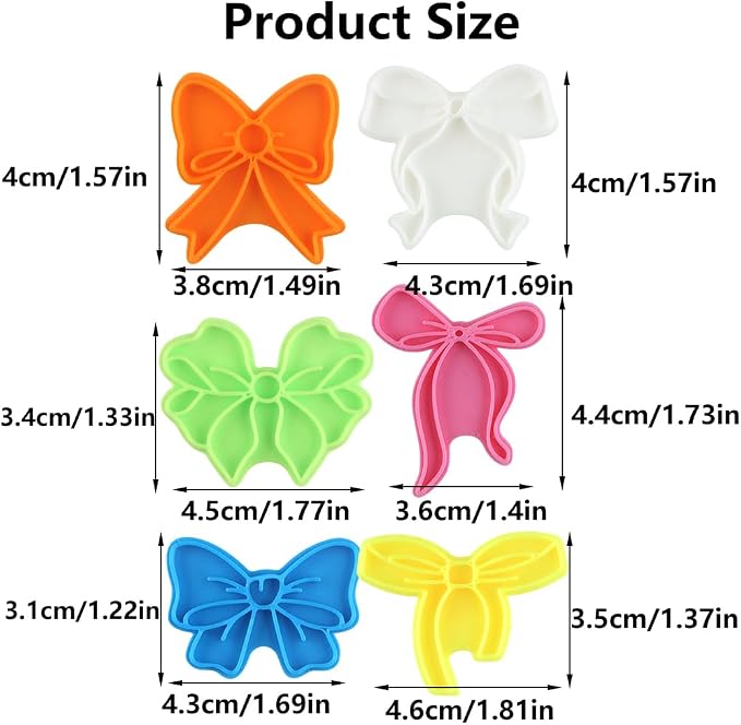6Pcs 3D Bow Cookie Cutter Set Cute Cookie Cutters and Stamps for Baking Cookies Wedding Bow Fondant Cutters Birthday Cookies Making Supplies for Cupcakes Dessert DIY Craft Baking Biscuit Cutter