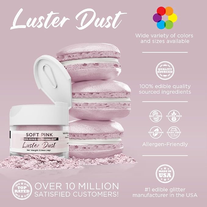 Luster Dust - Soft Pink (4g 1x Jar) | Edible Vegan Dust & Paint for Cake Decorating, Ice Cream, Desserts, Cocktails and Beverages by Bakell