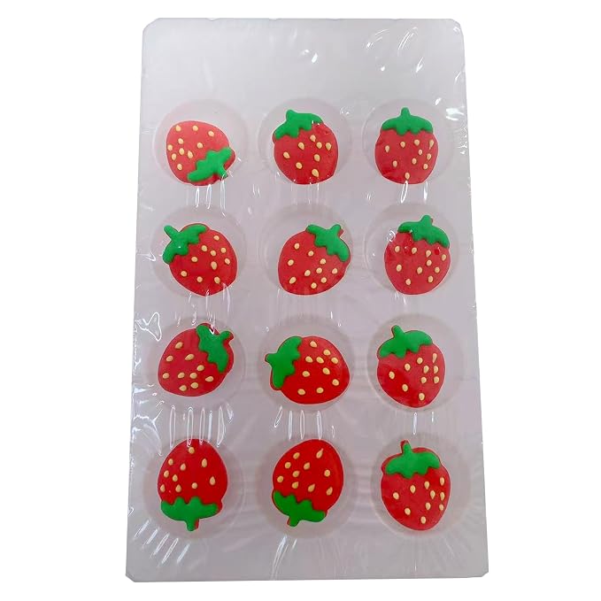 Sentovac 12 Pcs Strawberry Icing Cake Decoration Edible Spring Sprinkles DIY Candy Dessert For Cookie Cake Cupcake Topper Icing Frosting Party Decoration Supplies
