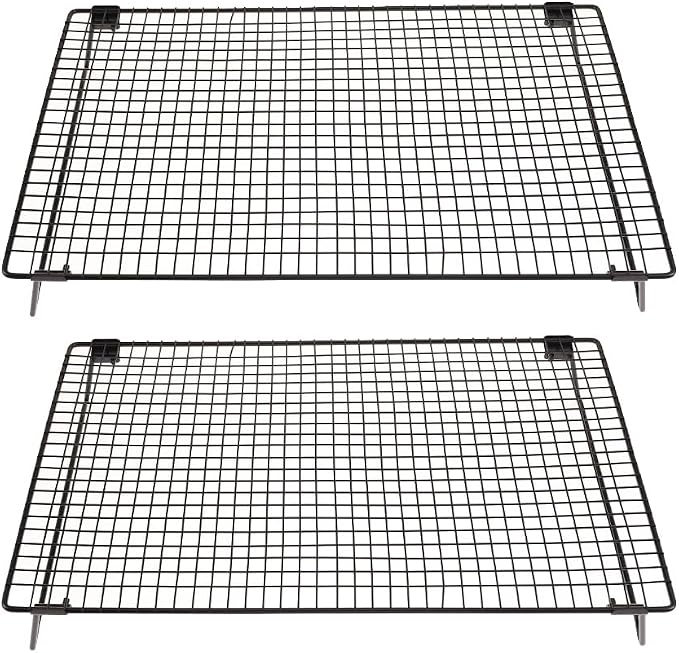 Set of 2 Cooling Racks with Folding Legs，for Cooking, Roasting, Drying, Rust-Resistant Non-Stick Cooling Grilling for Baking，17 x 11.2 inches，Black(2)