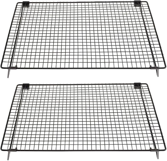 Set of 2 Cooling Racks with Folding Legs，for Cooking, Roasting, Drying, Rust-Resistant Non-Stick Cooling Grilling for Baking，17 x 11.2 inches，Black(2)