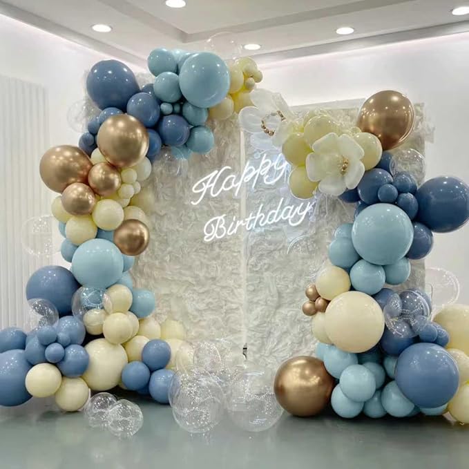 MEBAY Dusty Blue Balloon Garland Arch Kit, 166Pcs Retro Blue Pastel Baby Blue Macaroon Yellow Gold Metallic Balloons for Baby Shower Wedding Boy Birthday Decoration