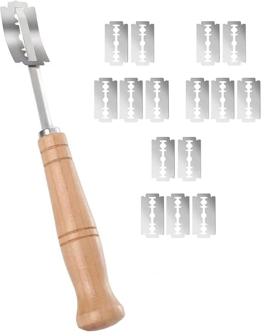 Fox Run Bread Lame Stainless Steel Scoring Knife With 15 Blades and Wood Handle, 7.25"