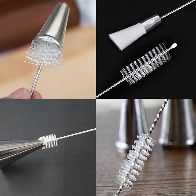 4 Pack Piping Tip Cleaning Brush Double-Headed Nylon Hard Bristle Brushes Pipe Tube Cleaner for Cake Decorating Tips Nozzle Baking Pastry Bags Mouth Frosting Icing Dispenser