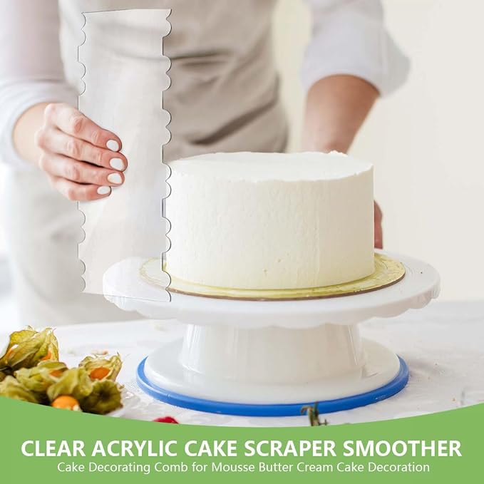 SenseYo 4 Pcs Acrylic Cake Icing Scraper Smoother Comb with Double Sided for DIY Mousse Butter Cream Cake Decoration
