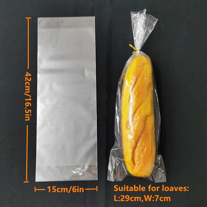100 Bread Bags with Ties - Vented Micro Perforated Baguettes Bags for Homemade Bread and Bakery Loaf Adjustable Reusable - 6 x 16.5 Inch